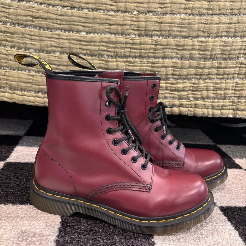 Dr. Martens Cherry Red Leather Boots - Picture 2 of 9